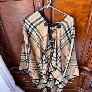 Beige Plaid Cape with Black Trim